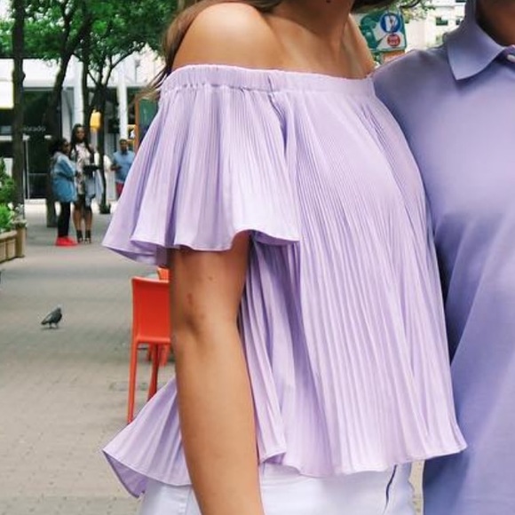 Sugar lips Pleated Off The Shoulder Blouse Lilac - Picture 1 of 4